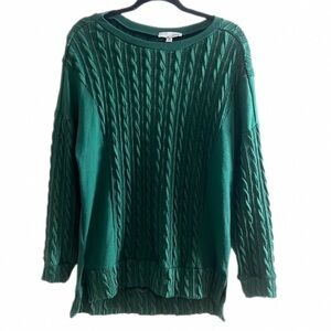 Luukse Oversized Cable Knit Green Sweater w/ Side Vents Women’s Size Medium